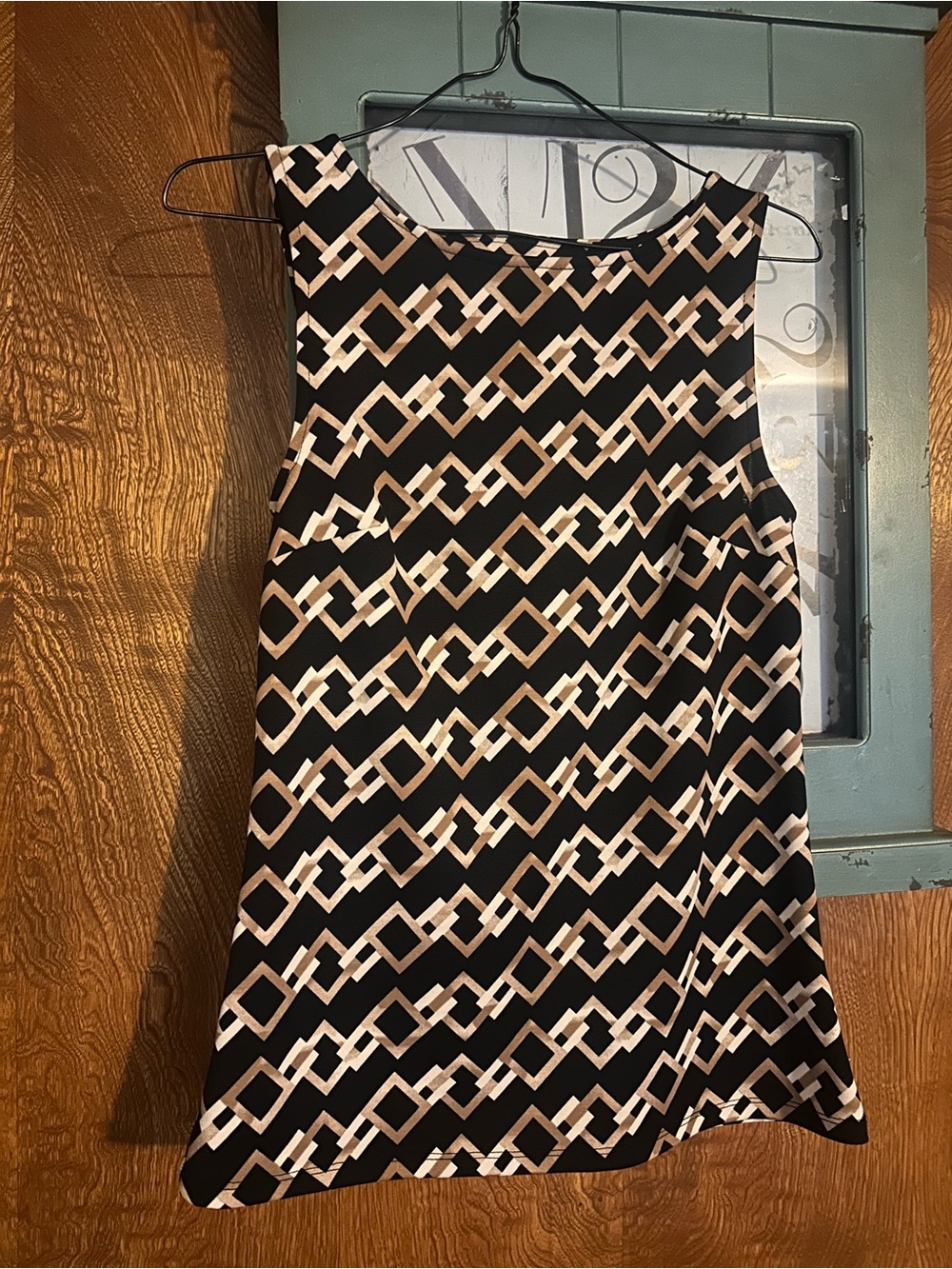 le chateau Black Tank with Cream Geometric Print